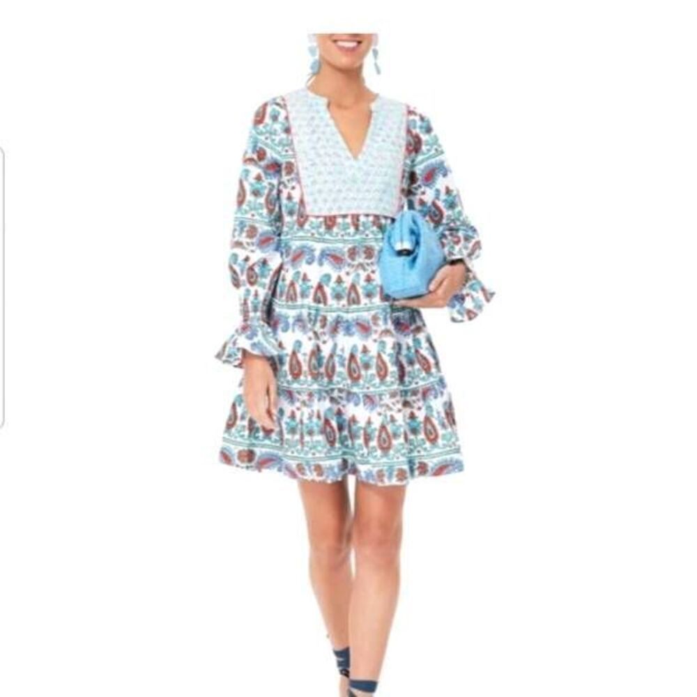 Tuckernuck Teal and Seagrass Block Print Kenzo Dress Sz XL